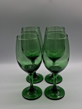 Set of 4 Green Crystal Wine Glasses